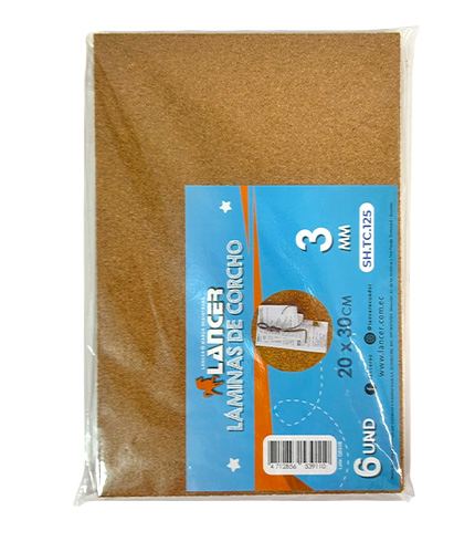 CORCHO  A-4  20 X 30 CM  DE 3MM X 6 UNIDADES