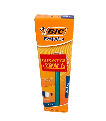 LAPIZ BIC EVOLUTION No LAPIZ BIC EVOLUTION No.2 C/B X 9+3 PAGA 9 LLEVA 12